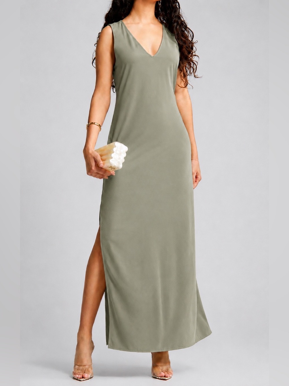 Open Edit NWT v neck olive green maxi dress, XS